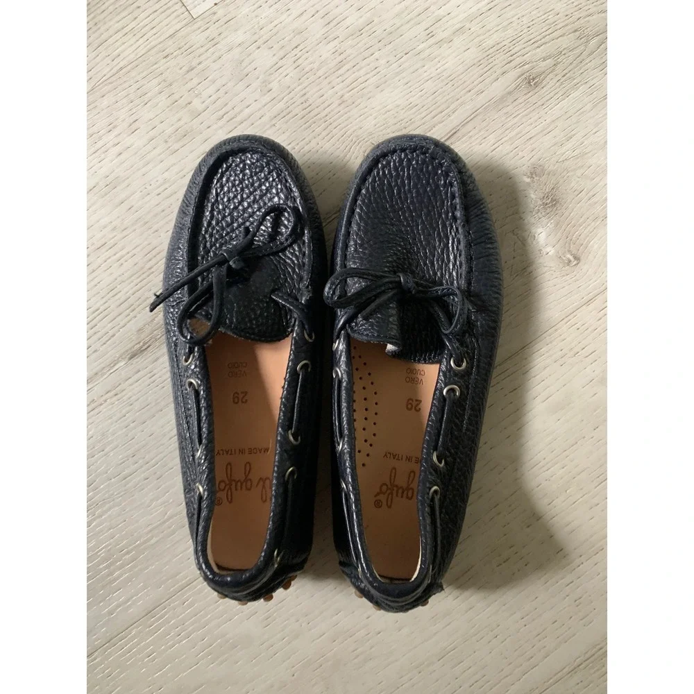 Il Gufo Kids Navy Pebbled Leather Driving Loafers Made in Italy Size 29 US 11.5